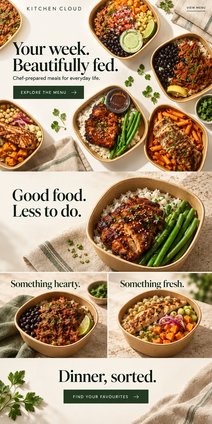 Kitchen Cloud chef-prepared meals landing page