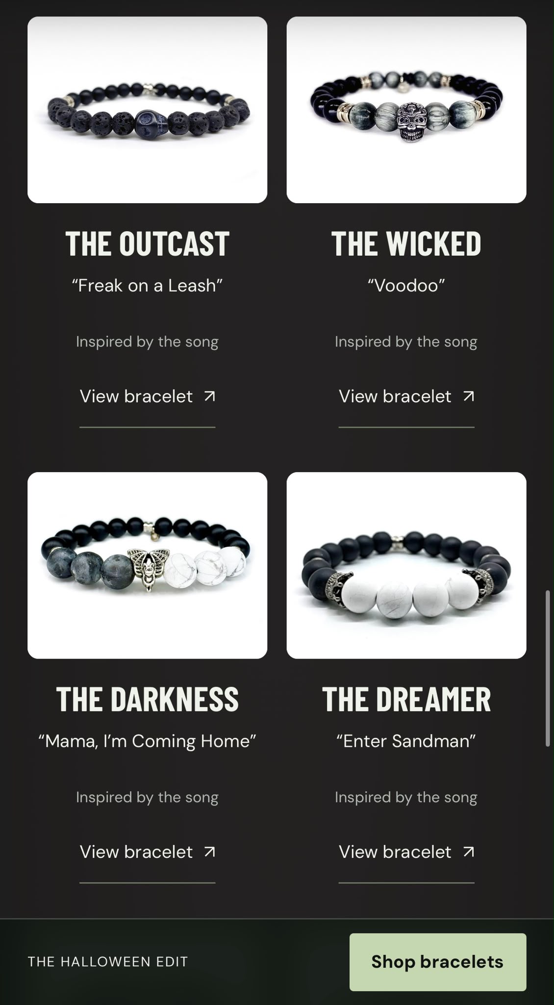 STRÜNG four-bracelet collection with sticky shop button